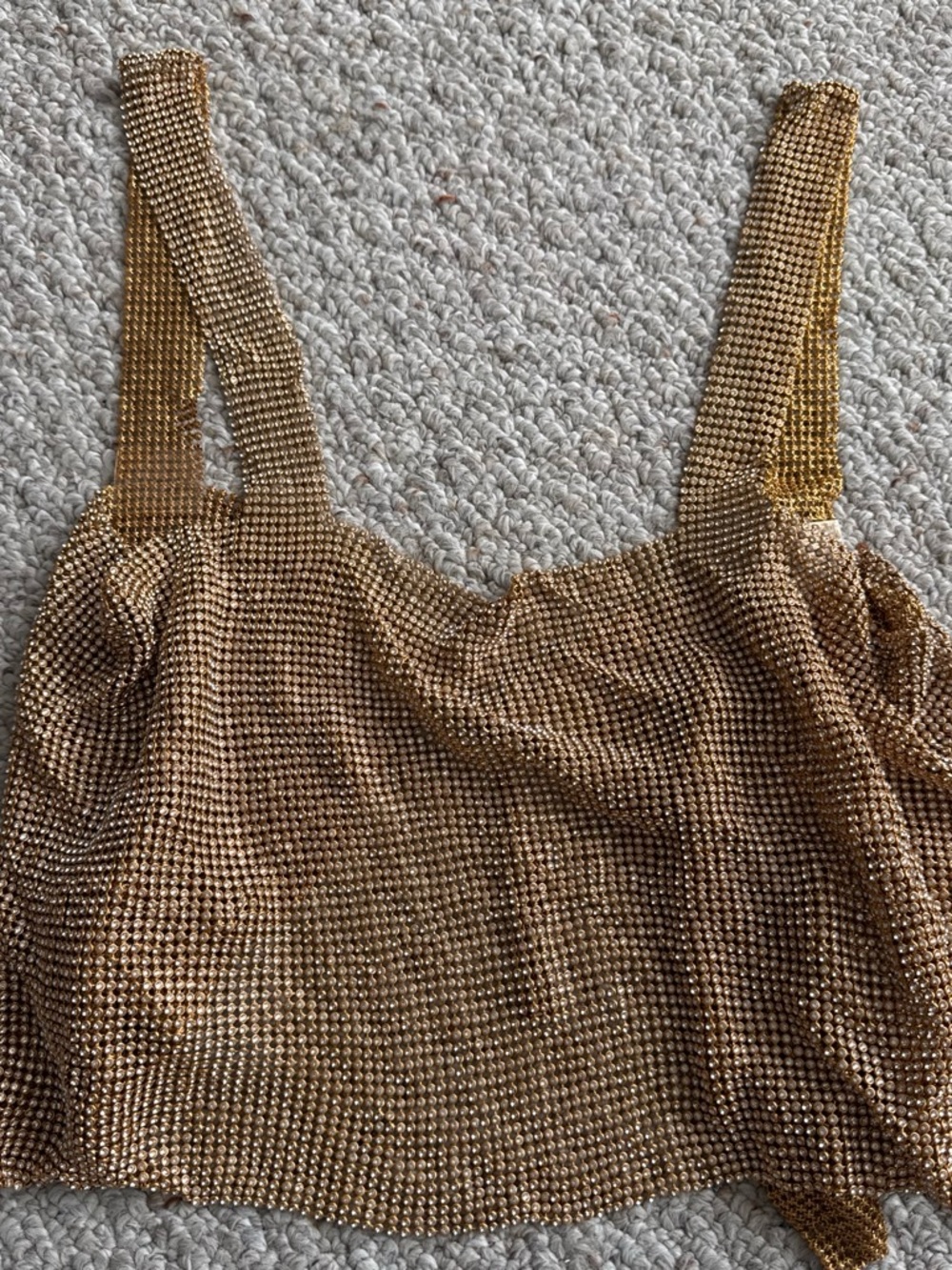 Gold Mesh Rhinestone Crop Tank Top - Women